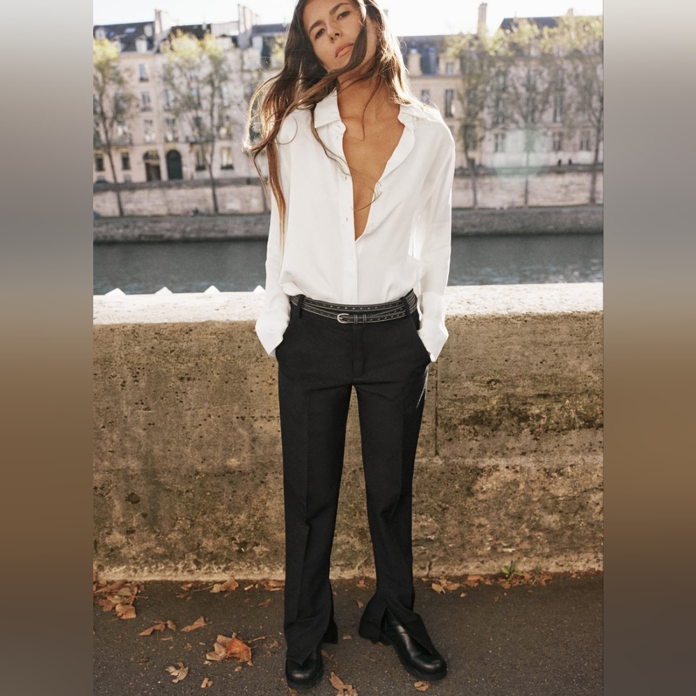 [NEW] Zara ZW Collection Minimalist Split Leg Black Pants Size M - Picture 3 of 14